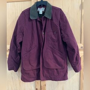 L.L. Bean Burgundy Utility Jacket with Green Collar